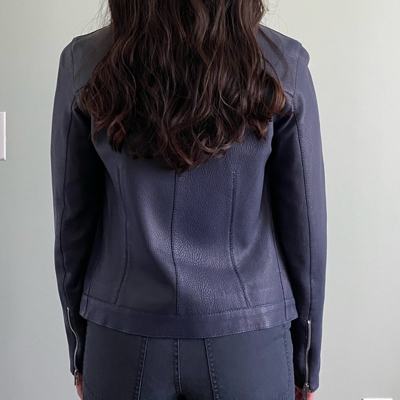 Massimo Dutti Blue Leather Jacket Size XS - Picture 4 of 13